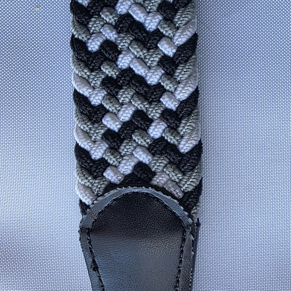 Stylish Black and Gray Woven Belt With 100% Leather Details Unisex 42" X 1.5" - Picture 7 of 11